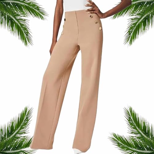 Smiledenim Pants, Freelady Tummy Control Button Wide Leg Pant, Tummy Control Button Wide Leg Pant, Freelady High Elastic Button Wide Leg Slim Pants (1Stück-C,M_) von KDAKSA