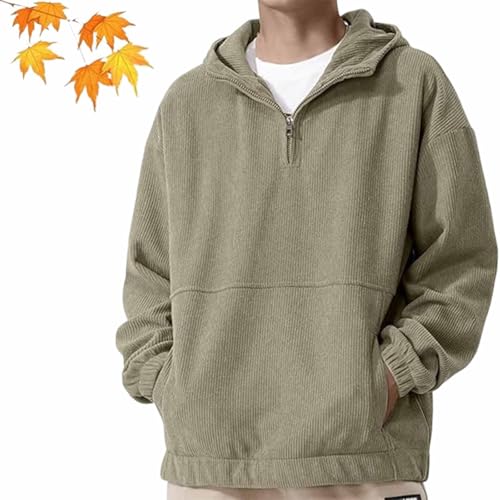 Sweatshirts für Männer Cord, Cord Hoodies für Männer, Ärmel Pullover Casual Cord Hooded, Herren Viertel Zip Up Pullover Slim Long (1Stück-C,XL (72.5-80KG)) von KDAKSA