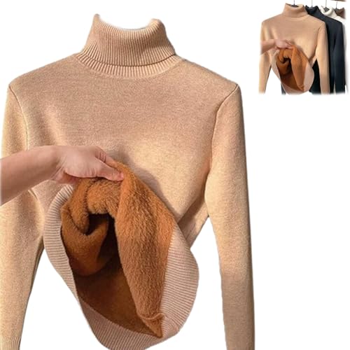 Winter Fleece Thick Knitted Bottoming Shirt, Casual Thick Turtleneck High Neck Sweater, Lapel Long Sleeve Sweater,Casual Thick Turtleneck Knitted Bottoming Shirt Frauen (1Stück-C,XL (60-70KG)) von KDAKSA