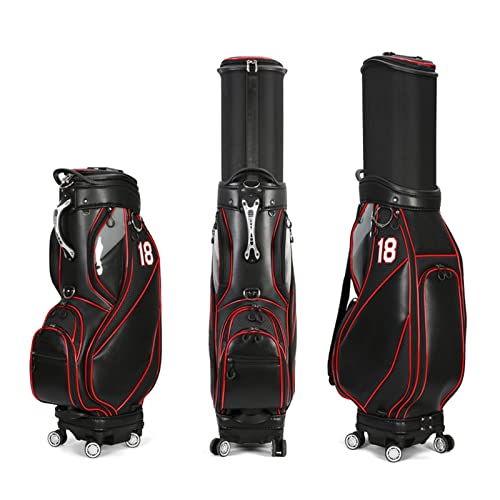 Outdoor-Golf-Cart-Tasche, wasserdichte Golf-Standtasche aus Leder mit 4 Universalrädern, Zollschloss, Reise-Golfschlägertaschen für Männer und Frauen von KDOQ