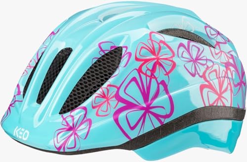 KED - Meggy Trend Iceblue Flower Glossy - Fahrradhelm - türkis - 52-58 cm - inkl. RennMaxe Sicherheitsband - Jugendliche Kinder - MTB BMX City Cross von KED Ahead GmbH