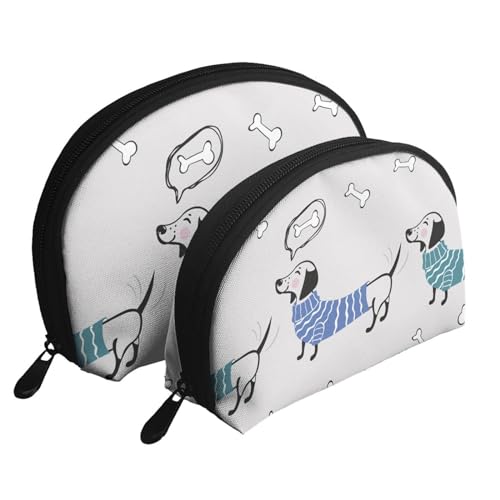 Cartoon-Dackel, Shell Make-up Tasche Frauen Aufbewahrungstasche kleine Geldbörse Kulturbeutel Kosmetiktasche 2 PCS von KEDDJI