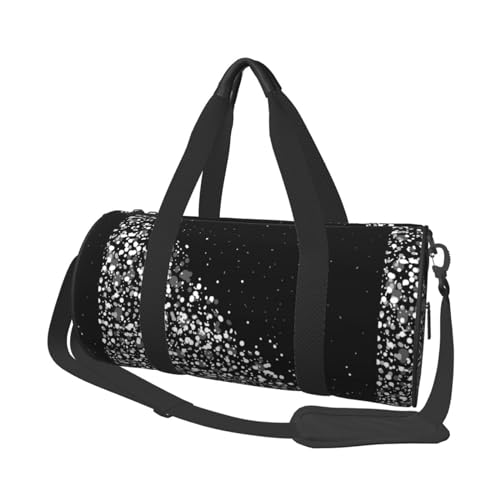 Schwarz Weiß Glitter Gedruckt, Reisetasche mit großem Fassungsvermögen, runde Handtasche, Sport-Reisetasche, Einkaufstasche, Fitness-Tasche von KEDDJI