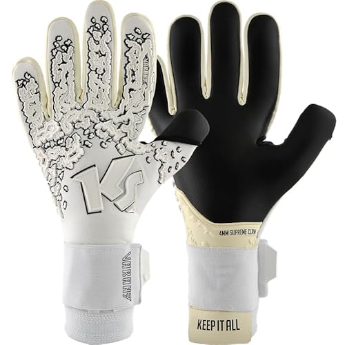 KEEPERsport Torwarthandschuhe Varan7 Champ NC Whiteout für Erwachsene, Fußballhandschuhe, 4mm Supreme Claw - mit Lasche, Farbe: Weiss, Größe: 8,5 von KEEPERsport