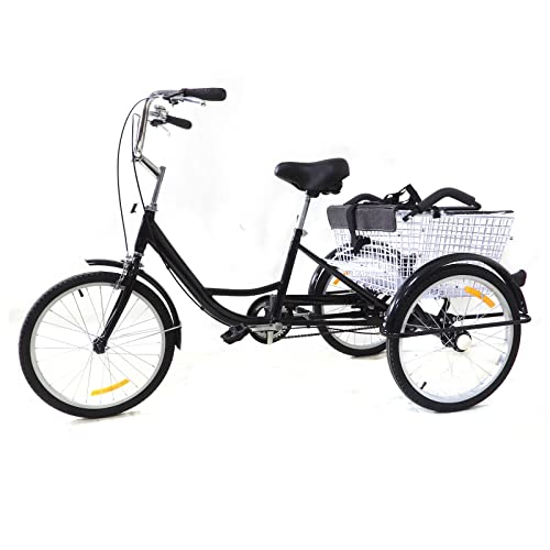 KEESUNG Dreirad Erwachsene 20 Zoll, 3 Räder Erwachsene Fahrrad mit Kindersitz & Einkaufskorb Schwarz Dreirad Erwachsene Zahnräder Dreirad für Senioren Erwachsenendreirad von KEESUNG