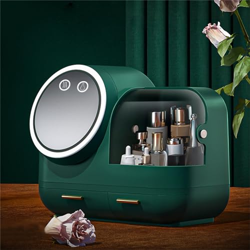 KEESUNG Kosmetik Aufbewahrungsbox mit LED-Licht und Deckel, Make-Up Organiser Cosmetic Organizer Beauty Schmink Kosmetikbox für Dresser Bad Schlafzimmer (Grün) von KEESUNG