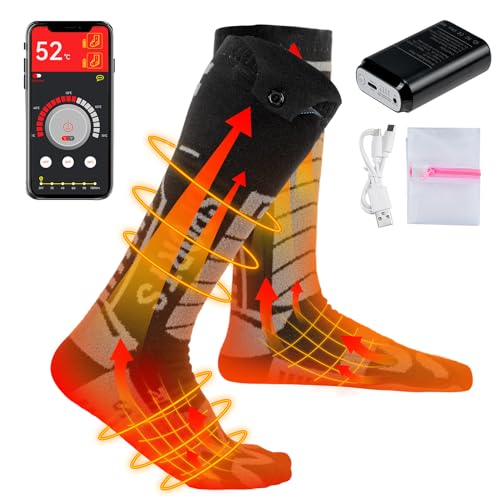 KEMIMOTO Beheizbare Socken, Elektrische Heizsocken mit APP-Fernbedienung, 7,4V Heizbare Socken aus Nylon mit USB, 3000mAh Akku, Beheizte Socken Herren Damen, für Jagd, Wandern, Camping, Skifahren von KEMIMOTO