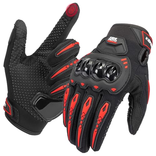 KEMIMOTO Motorrad Handschuhe Herr, Motorradhandschuhe mit Touchscreen, Knöchelprotektor, Sommer Handschuhe für Motorrad, Mountainbike, Motorcross, Fahrrad, Roller Rot XL von KEMIMOTO