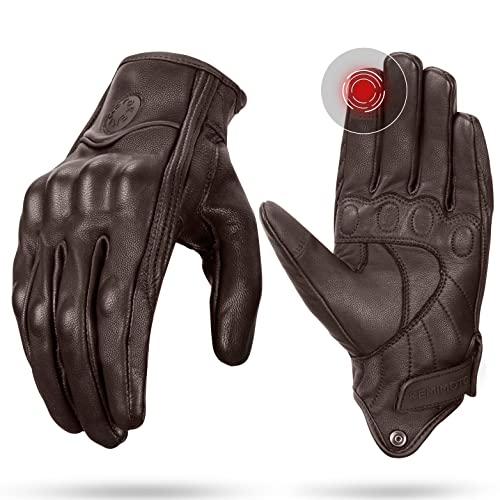 KEMIMOTO Motorradhandschuhe Leder, Lederhandschuhe mit Knöchelprotektor, Touchscreen, Atmungsaktiv Rennhandschuhe Herren Damen, Vollfinger für Motorradfahren, Fahrradfahren KEMIMOTO Motorradhandschuhe Leder, Lederhandschuhe mit Knöchelprotektor, Touchscreen, Atmungsaktiv Rennhandschuhe Herren Damen, Vollfinger für Motorradfahren, Fahrradfahren von KEMIMOTO