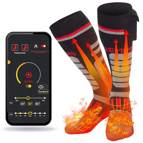 KEMIMOTO beheizbare Socken mit APP, beheizte Socken, 5002 mAh wiederaufladbaren Batterien Heizsocken, Winter-Baumwollsocken Fußwärmer für Skifahren, Jagen, Wandern von KEMIMOTO