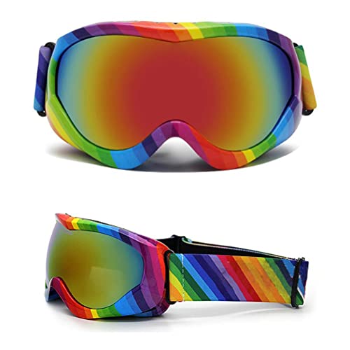 KENANLAN Brille Ski Snowboard, 17 * 9 * 5 Kinder Skibrille über Brille Bunte Snowboardbrille Dual Lens Anti Fog UV Schutzbrille für Jungen Mädchen (A) von KENANLAN