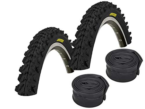 KENDA Set: 2 x Psycho SCHWARZ Fahrrad MTB Reifen 26x1.95 + Conti SCHLÄUCHE Rennradventil von KENDA