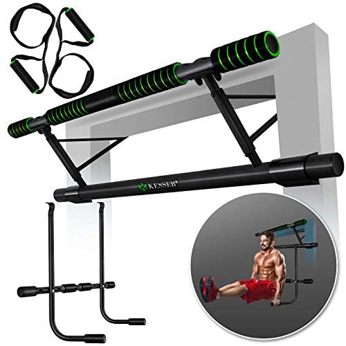 KESSER® 4in1 Premium Klimmzugstange inkl. DIP-Station & Power Ropes, klappbare Türreck, sichere Türrahmen einhängen, Montage zu Hause ohne Schrauben, Pull Up Bar für Crossfit, Grün von KESSER