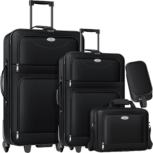 KESSER® 4tlg Trolley Kofferset | Reisekoffer Set mit Rollen | Komplettes Business 4er Set | S M L XL | Netzfach | Teleskopgriff | Koffer Reisetaschen Stoffkoffer | Handgepäck | Schwarz von KESSER