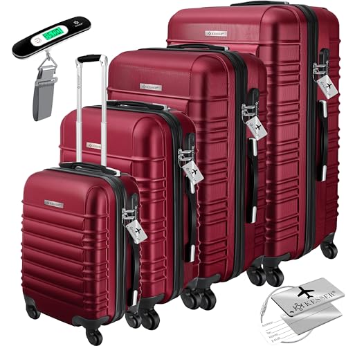 KESSER® 4tlg. Hartschalenkofferset Hartschalenkoffer Reisekoffer Set Reisekofferset Trolley Koffer Inkl. Kofferwaage + Gepäckanhänger Rollkoffer Schloss 4 Rollen ABS-Hartschale Teleskopgriff S-M-L-XL von KESSER