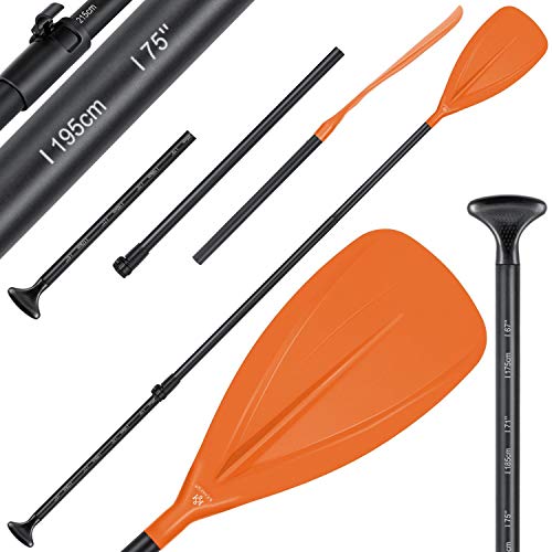 KESSER® Paddle - 3-teilig für Kayak SUP Stand-Up Paddling Board Stechpaddel, Verstellbar Teleskop 165cm-215cm Aluminum für Stand Up Paddel Kajakfahren Surfboard Boot Anti-Rutsch Stecksystem, Orange von KESSER