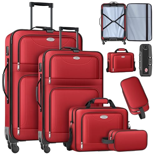 KESSER® Reisekoffer Set 4-teilig | Trolley Kofferset Stoffkoffer mit 3-Ziffern-TSA-Schloss, 360° Rollen & Teleskopgriff | Kosmetiktasche Handgepäck leichter Koffer & große Koffer für Business & Reisen von KESSER