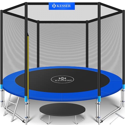 KESSER® Trampolin Ø 427 cm | TÜV SÜD GS Zertifiziert | Komplettset mit Sicherheitsnetz, Leiter, Randabdeckung & Zubehör | Kindertrampolin Gartentrampolin Belastbarkeit 150 kg, Blau von KESSER