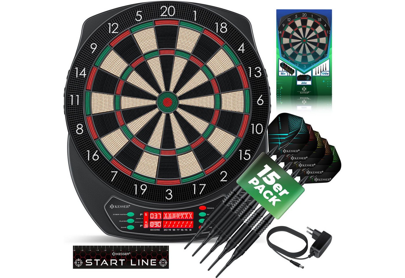 KESSER Dartscheibe, Elektronische Dartscheibe Profi Set E Dartboard mit 15 Dart von KESSER