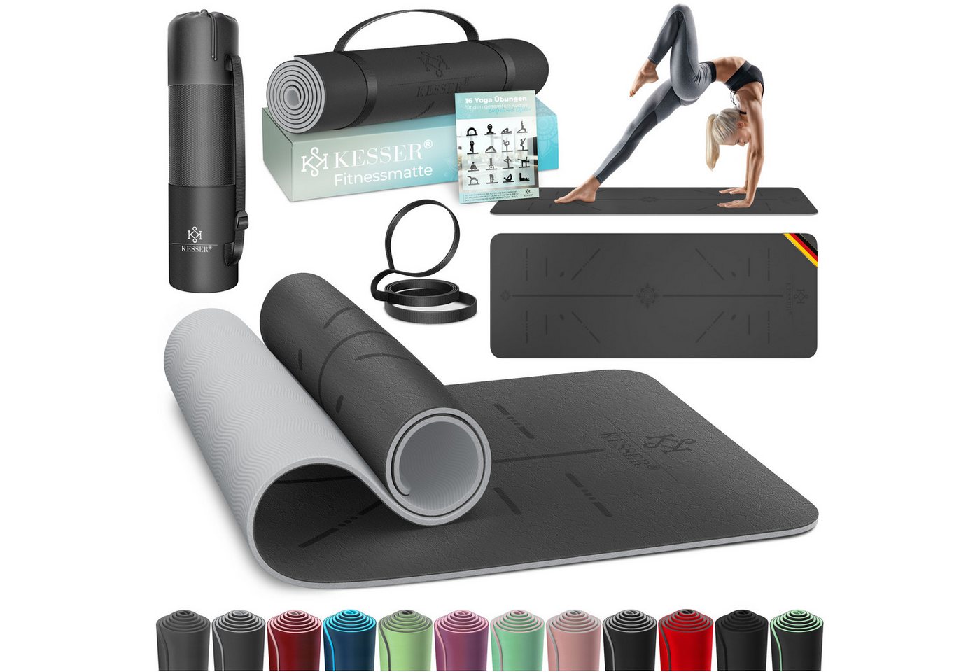 KESSER Yogamatte, Gymnastikmatte + Tragegurt rutschfest TPE Yogamatte gepolstert KESSER Yogamatte, Gymnastikmatte + Tragegurt rutschfest TPE Yogamatte gepolstert von KESSER
