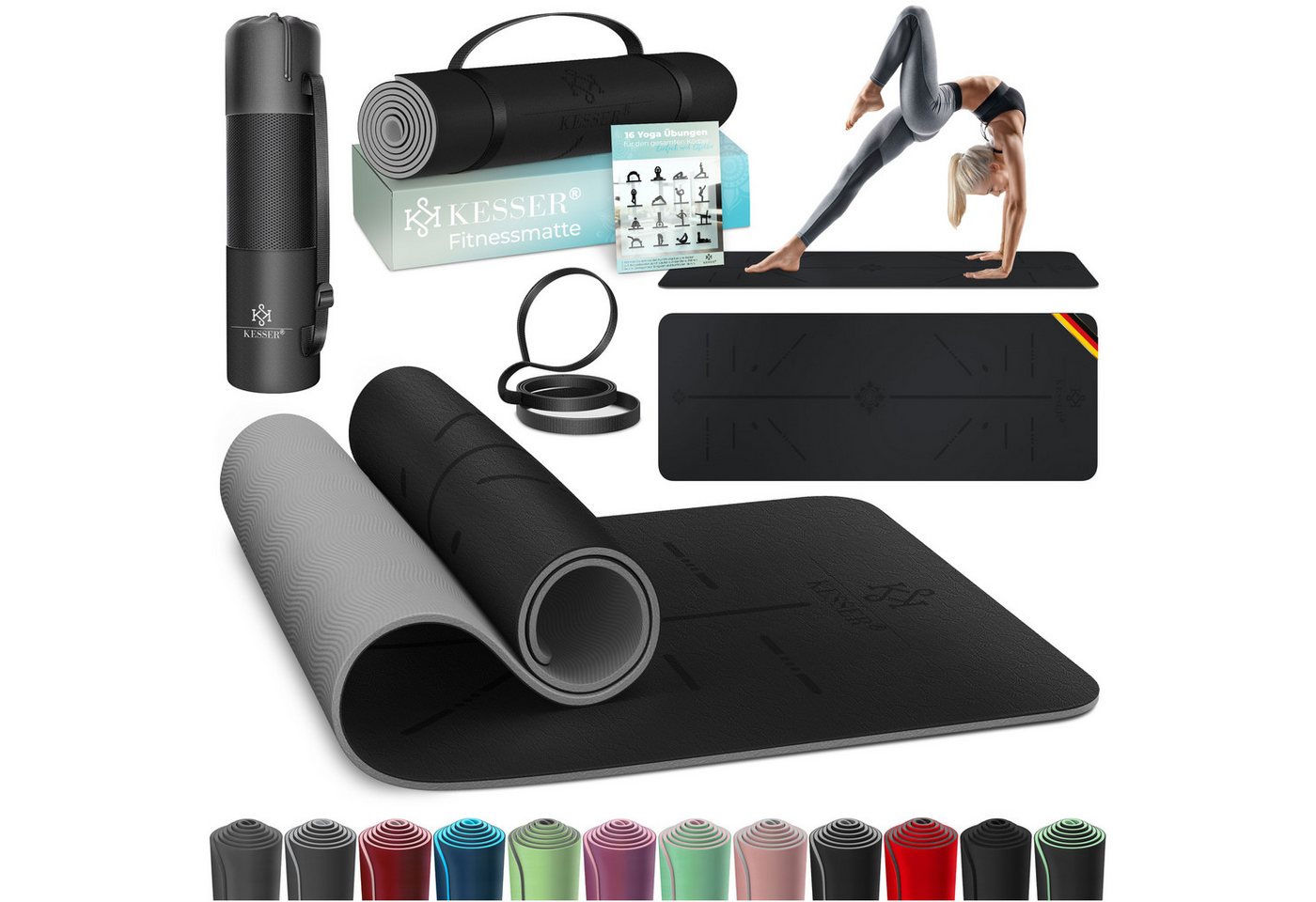 KESSER Yogamatte, Gymnastikmatte + Tragegurt rutschfest TPE Yogamatte gepolstert KESSER Yogamatte, Gymnastikmatte + Tragegurt rutschfest TPE Yogamatte gepolstert von KESSER
