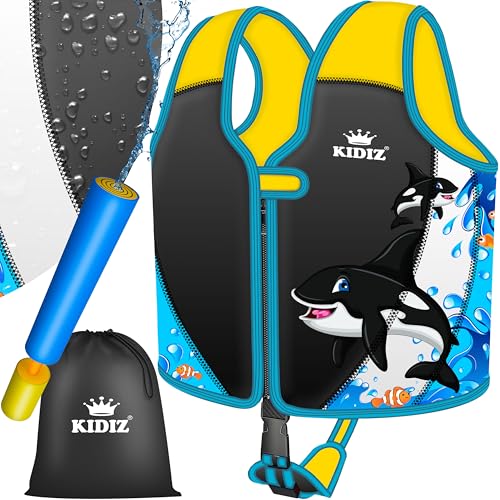 KIDIZ® Schwimmweste Kinder M 2-5 Jahre | Schwimmhilfe Jungen & Mädchen Badeweste Babys & Kleinkinder | Float Jacket Klettverschluss | Badeweste Neopren mit Wasserpistole | Sicherheitsgurt verstellbar von KESSER