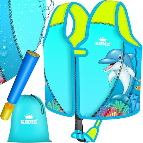 KIDIZ® Schwimmweste Kinder M 2-5 Jahre | Schwimmhilfe Jungen & Mädchen Badeweste Babys & Kleinkinder | Float Jacket Klettverschluss | Badeweste Neopren mit Wasserpistole | Sicherheitsgurt verstellbar von KESSER