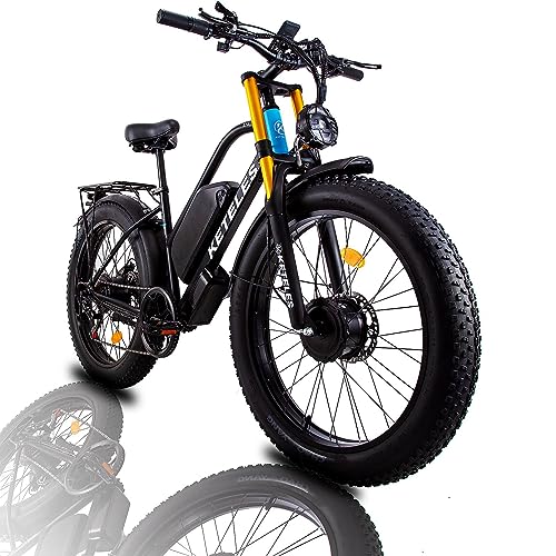 KETELES E Bike Fully mit Doppelmotoren, MTB Fatbike mit 26"×4,0 Dicken Reifen, 48V 23Ah E-Bike Elektrofahrräder, Ebike, Elektro Fahrrad Herren Damen, Hydraulische Scheibenbremse (blau) von KETELES