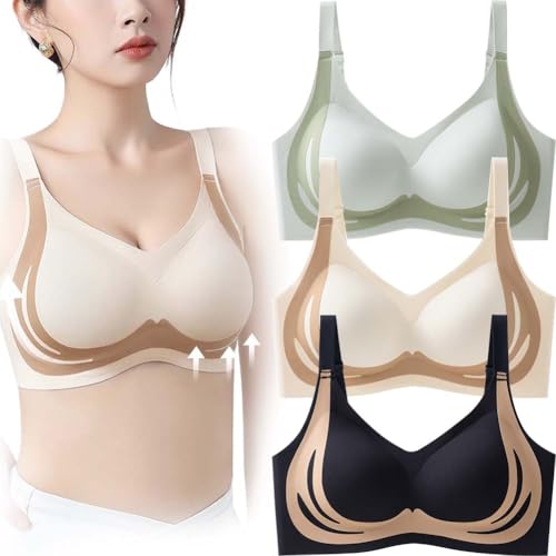 3PCS Zekear Wireless Push-Up Bra Zekear Bra or Bra for Older Women Stellwise Bras Vianys Wireless Super Gather Bra (3Pcs-A,XL(60-70kg)) von KEYULI