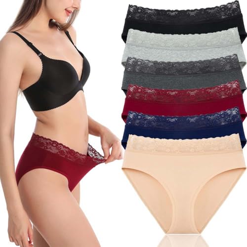 6PCS Women's Triangle Pants Lace Panties High Waist Underwear Soft Comfy Seamless Pure Cotton Sexy Sports Briefs (6Pcs,L) von KEYULI