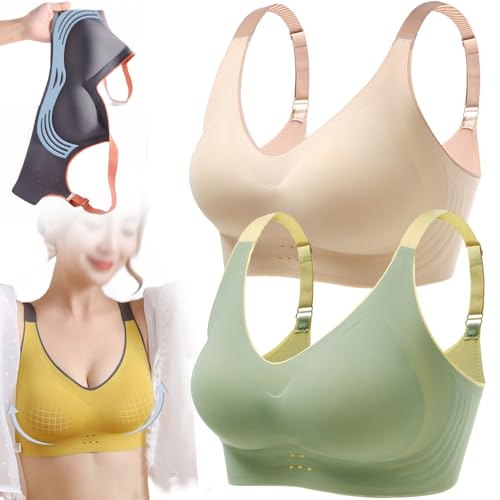 KEYULI Aerohake BH,Leistungsstarker Push-Up Nahtloser BH, Lifting Anti-Sagging Wireless Push-Up BH, lushfitting leistungsstarker Push-up Nahtloser BH (2Stück-B,6XL (110-120KG)) von KEYULI