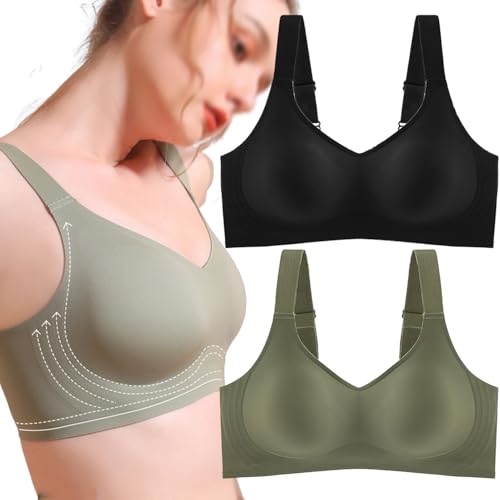 KEYULI Anti-Sagging große Brust Unterstützung Achselhöhle Fat Control BH,Wireless Full Coverage Lift Push Up BHS für Frauen, Super Gather Bra Wireless Push-Up BH (2Stück-B,M (40-50kg)) von KEYULI