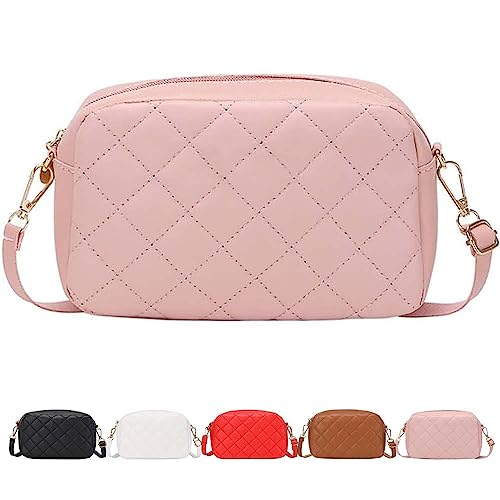 Trendige Gesteppte Messenger-Tasche aus Leder, Neue Umhängetaschen und Clutches zum Umhängen, kleine Gesteppte Off-Crossbody-Schultertaschen aus Leder (Rosa,Einheitsgröße) von KEYULI