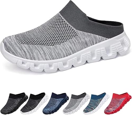 Woven Breathable Half Slippers for Men Summer Orthopedic Hollow-Out Mesh Walking Sandals with Arch Support (Grey White,48 EU) von KEYULI