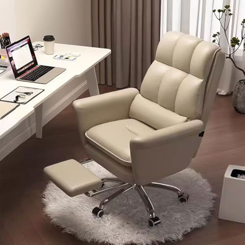 Ergonomische Home-Office-Schreibtischstühle, Gaming-Stuhl mit Rollen, Computer-Studienstuhl mit hoher Rückenlehne, Chefsessel mit einstellbarer Höhe, drehbarer Arbeitsstuhl, PU-Lederkissen/Gelb/B von KFHJSNN