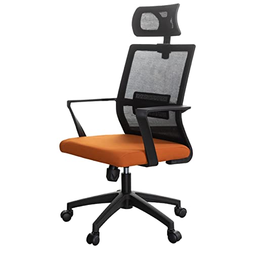 KFHJSNN Chefbürostuhl mit hoher Rückenlehne, Mesh-Computertischstuhl, ergonomisches Design, verstellbare Sitzhöhe, 360° drehbarer Stuhl mit Kopfstütze (orange) Prosperous von KFHJSNN