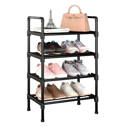 Schuhregal, mehrschichtiges Schuhregal mit Regalen aus Stahlrohren, schwarzes freistehendes Schuhregal für den Schrank, Eingangsbereich, Flur, Schuh-Organizer (Farbe: 4 Schichten – 45 cm) Prosperous von KFHJSNN