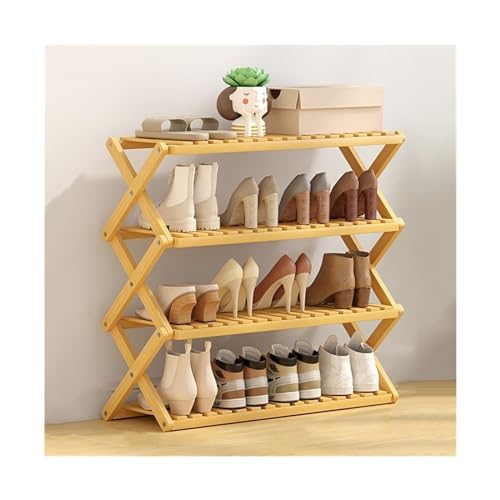 Schuhregal Faltbares Schuhregal, Robustes Schuhregal Aus Bambus, Freistehendes Schuhregal Mit X-förmiger Struktur Für Den Eingangsschrank Schuh-Organizer (Color : Natural, Size : 4-Layers 70cm) von KFHJSNN