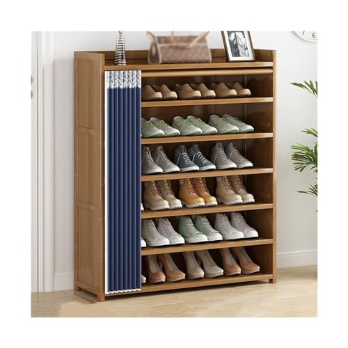 Schuhregal Schuhregal für den Eingangsbereich, Bambus-Schuhorganizer mit Stoffbezug, freistehender Schuhschrank, Schuhaufbewahrungsregal für den Flur, Schrank-Schuhorganizer (Farbe: 7-lagig, 100 cm) von KFHJSNN