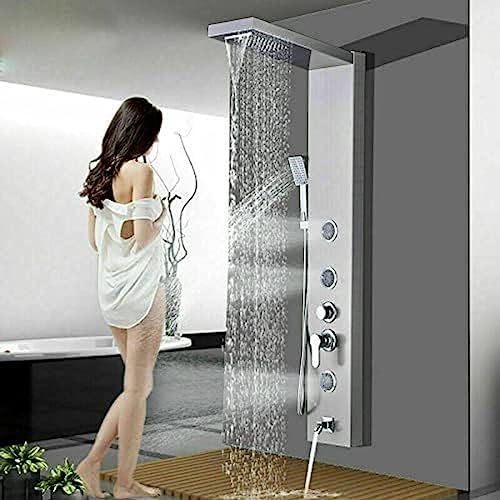 KGFDSGDS Regen-Wasserfall-Duschpaneel-Turm-Massage-Body-Jet-System-Wasserhahn aus Edelstahl - gebürstetes Nickel, gebürstetes Nickel von KGFDSGDS