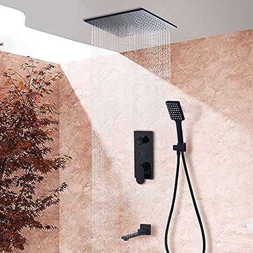 KGFDSGDS Schwarze Digitale Dusche, an der Wand montierte Regendusche, 3-Wege-Digitalanzeige, Mischbatterie, schwenkbarer Wannenauslauf, Badezimmerdusche, 12-Zoll-Komplettset, 12-Zoll-Komplettset von KGFDSGDS