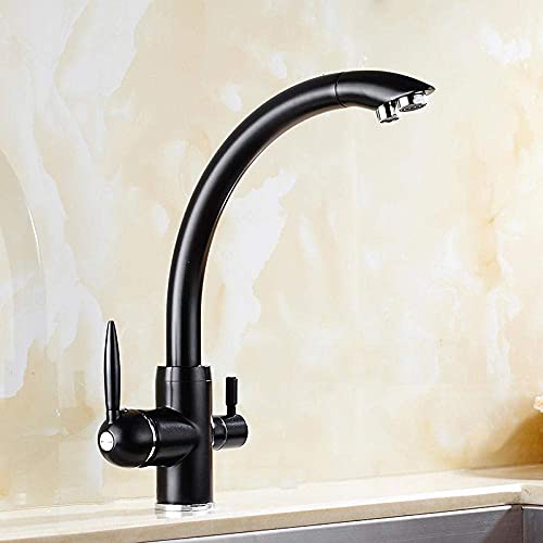 KGGKEUH Robinet para Torneira Wels Spültischarmatur Xer Tri Flow 3-Wege-Filterhähne Schwarz/Schwarz Wasserhahn Messing drehbar 3-in-1 Trinkwasser-Küchenarmatur Thoughtful von KGGKEUH