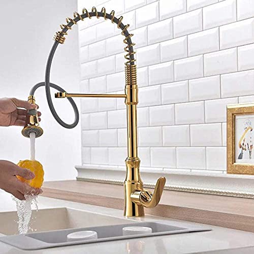 KGGKEUH Wasserhahn, herausziehbarer Küchenarmatur, Küchenspüle, Wasserhahn, Küchenarmatur, Waschtisch-Wasserhahn, Wasserhahn, Waschbecken-Wasserhahn, Gold/Gold Thoughtful von KGGKEUH