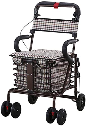 Rollator Walker Faltbarer Einkaufswagen Trolley für ältere Menschen, zusammenklappbarer Rollstuhl mit 6 Rädern und einem Einkaufswagen, Lauflernhilfe für Senioren (Bronze) Sehnsucht nach besserem von KGGKEUH