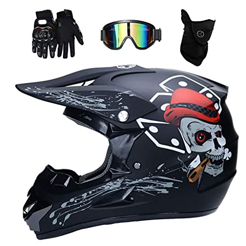 Jugend Kind Motocross Helm Satz, mit Brille Handschuhe Maske, Vollgesichtig Offroad Straße MTB Motorradhelm, Downhill ATV Roller Quad Bike Enduro-Rennen Absturz Helm(S/52-53CM) von KHBTFNB