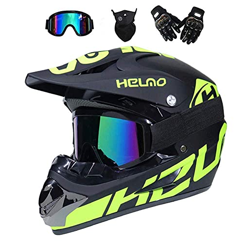 Unisex Volles Gesicht MTB Motocross Helm, mit Brille Maske Handschuhe, Jugend Kind Offroad Motorrad ATV Roller Absturz Helm, Bergab Quad Dirtbike Enduro Helm, Geschenk für Junge und Mädchen(Light Gree Unisex Volles Gesicht MTB Motocross Helm, mit Brille Maske Handschuhe, Jugend Kind Offroad Motorrad ATV Roller Absturz Helm, Bergab Quad Dirtbike Enduro Helm, Geschenk für Junge und Mädchen(Light Gree von KHBTFNB