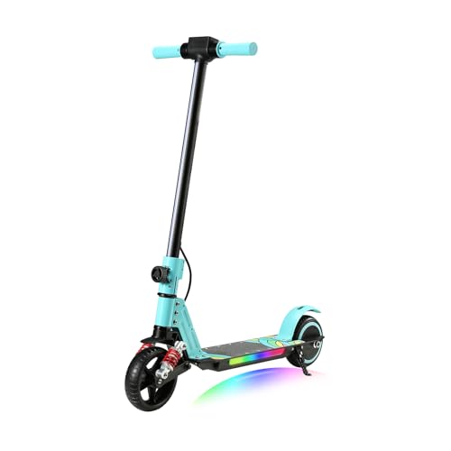 KHHK Elektroroller für Kinder von 6-14 Jahren, Faltbarer E-Scooter mit 130W Motor, max. Geschwindigkeit 14 km/h, Reichweite 5-8 km, doppelte Stoßdämpfer, doppeltes Sicherheitsbremssystem (Türkis) von KHHK