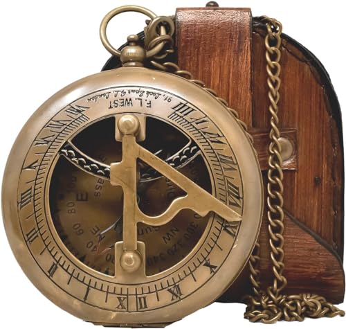 KHUMYAYAD Messing 7,6 cm Sonnenuhr-Kompass mit reinem Leder Kompass Antiker nautischer Replik Kompass von KHUMYAYAD