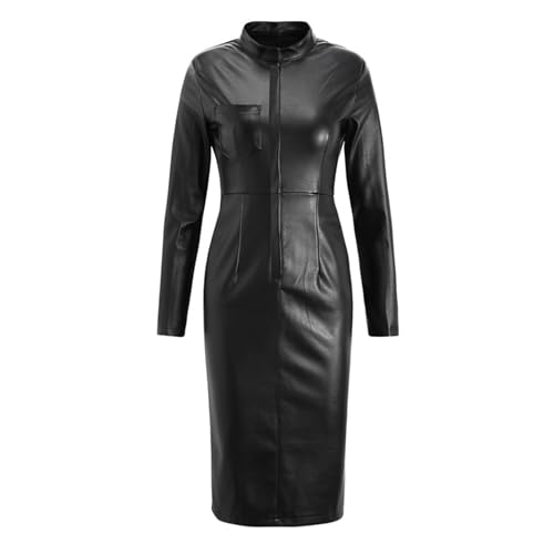 KHUkhu Frauen Sexy PU-Leder Lässig Lange Ärmel Wickeln Hüfte Kleider Nachtclub Bars DS Bühnenkleidung Schwarz,Schwarz,XL KHUkhu Frauen Sexy PU-Leder Lässig Lange Ärmel Wickeln Hüfte Kleider Nachtclub Bars DS Bühnenkleidung Schwarz,Schwarz,XL von KHUkhu