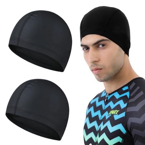 2 Stück Elastische Badekappen,Unisex Badehaube Damen Bademütze, Bequemer Stoff Schwimmhaube,rutschfeste Schwimmkappen,für mädchen Lange Haare Herren Kinder Jungen,Schwarz 2 Stück Elastische Badekappen,Unisex Badehaube Damen Bademütze, Bequemer Stoff Schwimmhaube,rutschfeste Schwimmkappen,für mädchen Lange Haare Herren Kinder Jungen,Schwarz von KHYYQUA